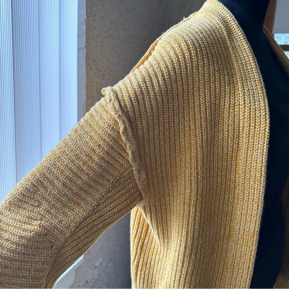 Free People High Hopes Open Front Long Sleeve Yellow Knit Cardigan Sweater - Picture 6 of 14